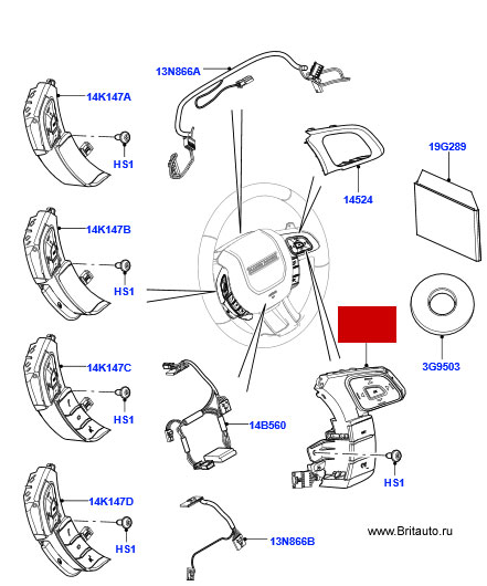 Переключатель на рулевом колесе справа Range Rover Evoque с круиз-контролем.
