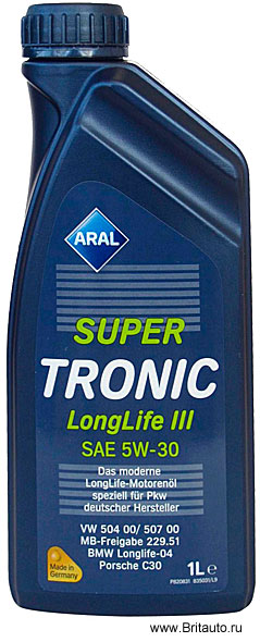 Масло моторное Aral Super Tronic LongLife III SAE 5W-30, синтетическое, в расфасовке 1Л.