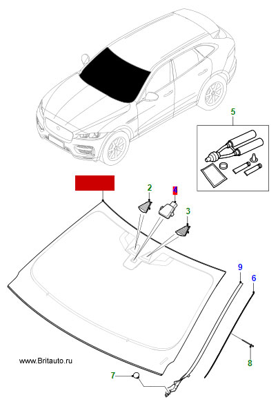 Лобовое стекло Jaguar F-Pace, с обогревом, без проекции на стекло.