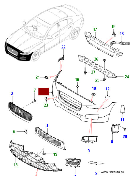 Бампер передний Jaguar XE R-Sport. загрунтованный под покраску, под парктроники. 