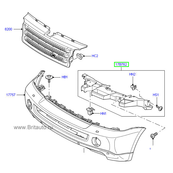 Кронштейн бампера переднего центральный левый Range Rover Sport 2005 - 2013