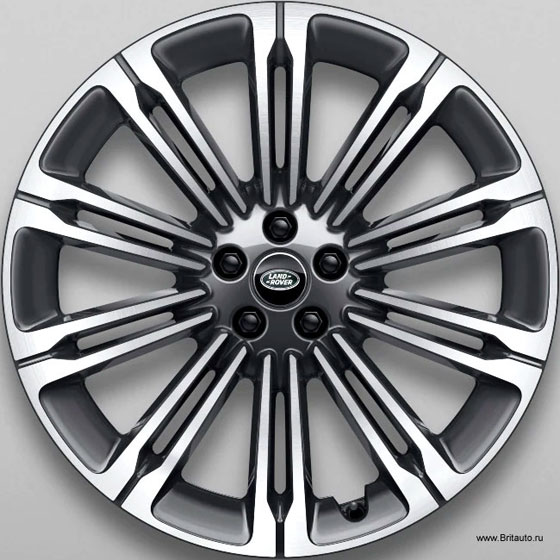 Колесный диск R23 Range Rover 2022 - 2024, Range Rover Sport 2023 - 2024, Style 1075, модель: Crescendo, цвет: Dark Grey Diamond Tuned (темно-серый, полуглянцевый, с полированными шлицами). Оригинал Land Rover, в оригинальной упаковке.