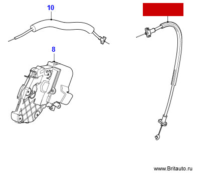Трос замка задней двери Jaguar XF 2009 - 2015, от внешней ручки двери к замку.